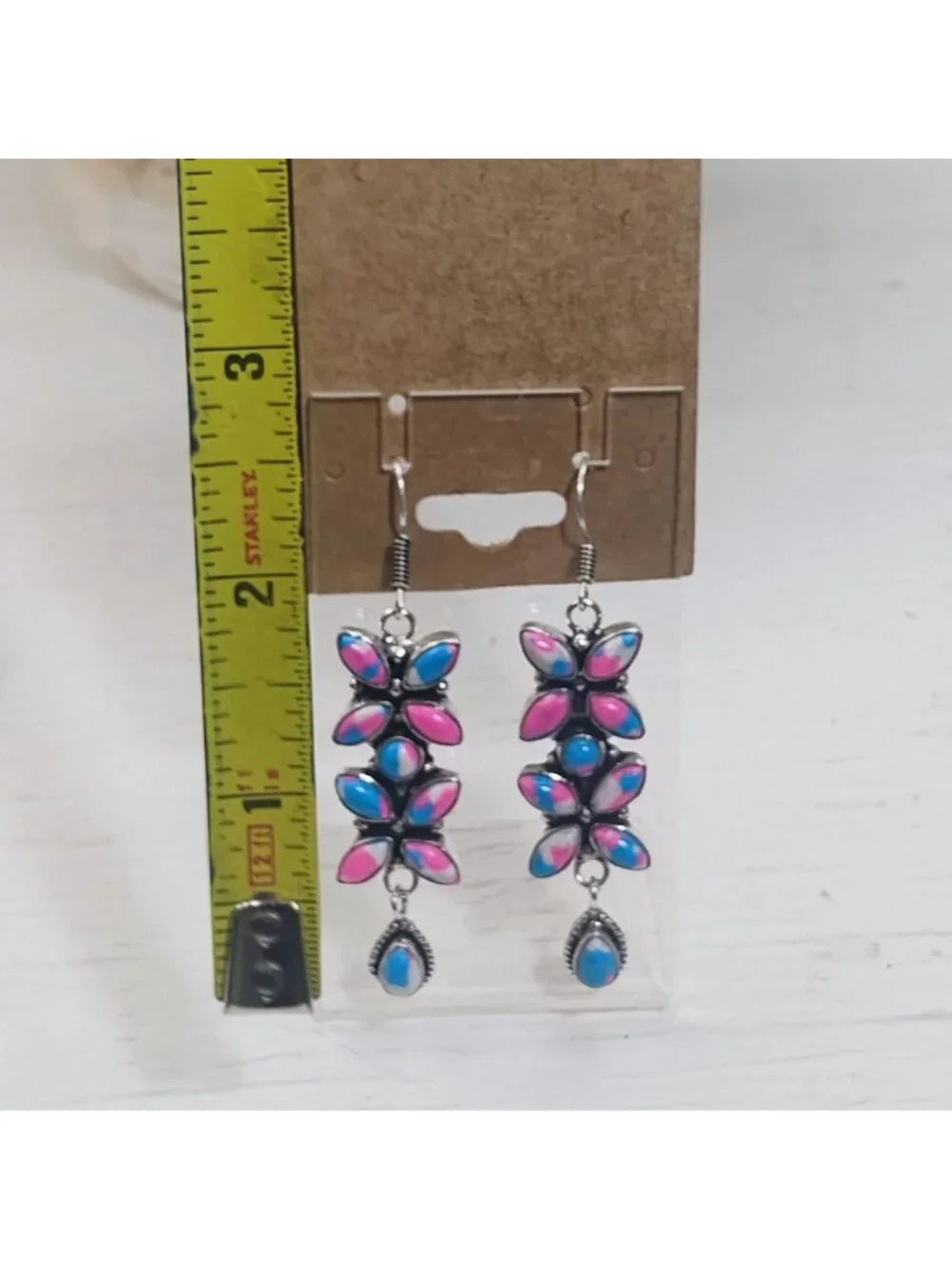 Cotton Candy Turquoise Butterfly Dangle Earrings Set in Silver 2.5